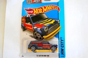 Hot Wheels blue MULTI COLORED '67 Austin Mini Van HW CITY British flag on top - Picture 1 of 2