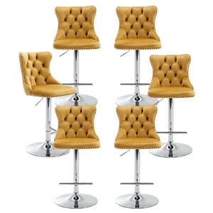 Swivel Velvet Upholstered Counter Height Bar Stool Set W/ Sliver/Gold/Black Base - Picture 1 of 159