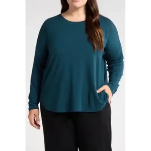 Eileen Fisher Damen U-Ausschnitt türkis Tunika Bluse Langarm Größe 1X - Bild 1 von 5