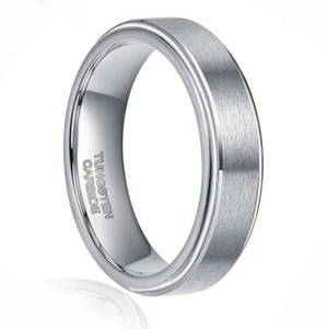 Tungsten Carbide Men's Silver Step Up Matte Center 6MM Wedding Band Ring M117 - Picture 1 of 6