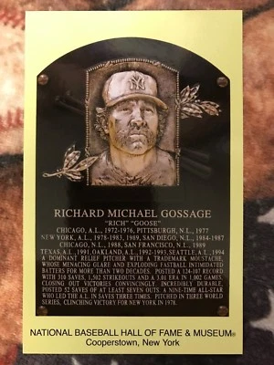 Goose Gossage Postcard- Baseball Hall of Fame Induction Plaque- Photo - Yankees - Image 1 of 2