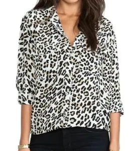 EQUIPAMIENTO MUJER 100% Seda Estampado Leopardo Manga Larga Botón Camisa Top / Talla L - Imagen 1 de 9