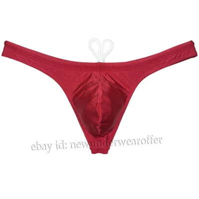Men Solid Swim Thong Shiny Swimwear Guy Pouch Low-rise Beach Sunbathing Swimsuit - Image 1 of 4