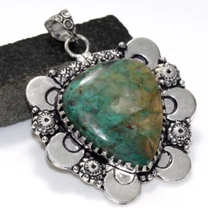925 Silver Plated Chrysocolla Top Quality Pendant Jewelry Size 2.2" JW - Picture 1 of 3