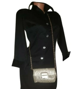 Lord & Taylor Full Zip Formal Clutch Purse Crossbody Gold Chain Glitter Prom EUC - Picture 1 of 12