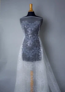 Brautspitze, Bridal lace, bestickt, floral, Tüll, ivory,  Meterware, neu - Bild 1 von 7