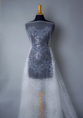 Brautspitze, Bridal lace, bestickt, floral, Tüll, ivory,  Meterware, neu - Bild 1 von 4