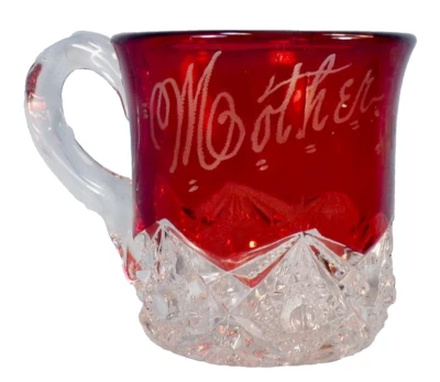 Mother Diamond & Peg Mug Ruby Stained McKee Glass #140 1910 Antique - Image 1 of 4