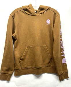 Carhartt Girls Size 12 Brown Cotton Blend Hoodie Sweatshirt (H4) - Picture 1 of 5