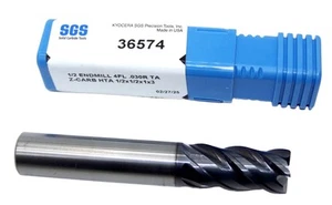 36574 Kyocera SGS 1/2" Carbide 4 Flute End Mill .030" Radius .500" D Z-Carb HTA - Picture 1 of 3