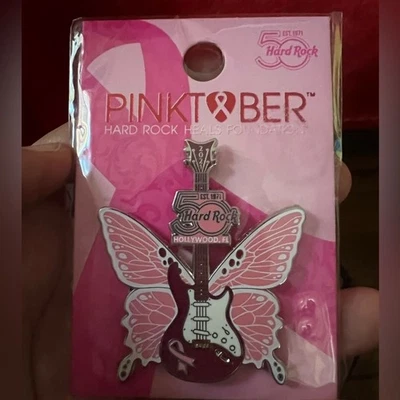 Pin Mariposa Guitarra Hard Rock Pinktober Edición Limitada Hollywood Fl Cinta Rosa Foto 1 de 4