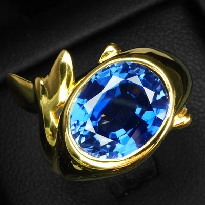 Gorgeous Royal Blue Sapphire 7.50Ct 925 Sterling Silver 24K Gold Dolphin Rings - Image 1 of 4