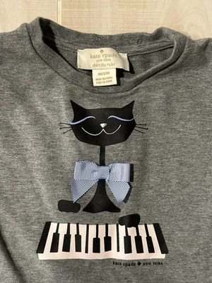 Kate Spade Girls Long Sleeved Cat Piano Tee with Bow 12 Months - Image 1 of 4