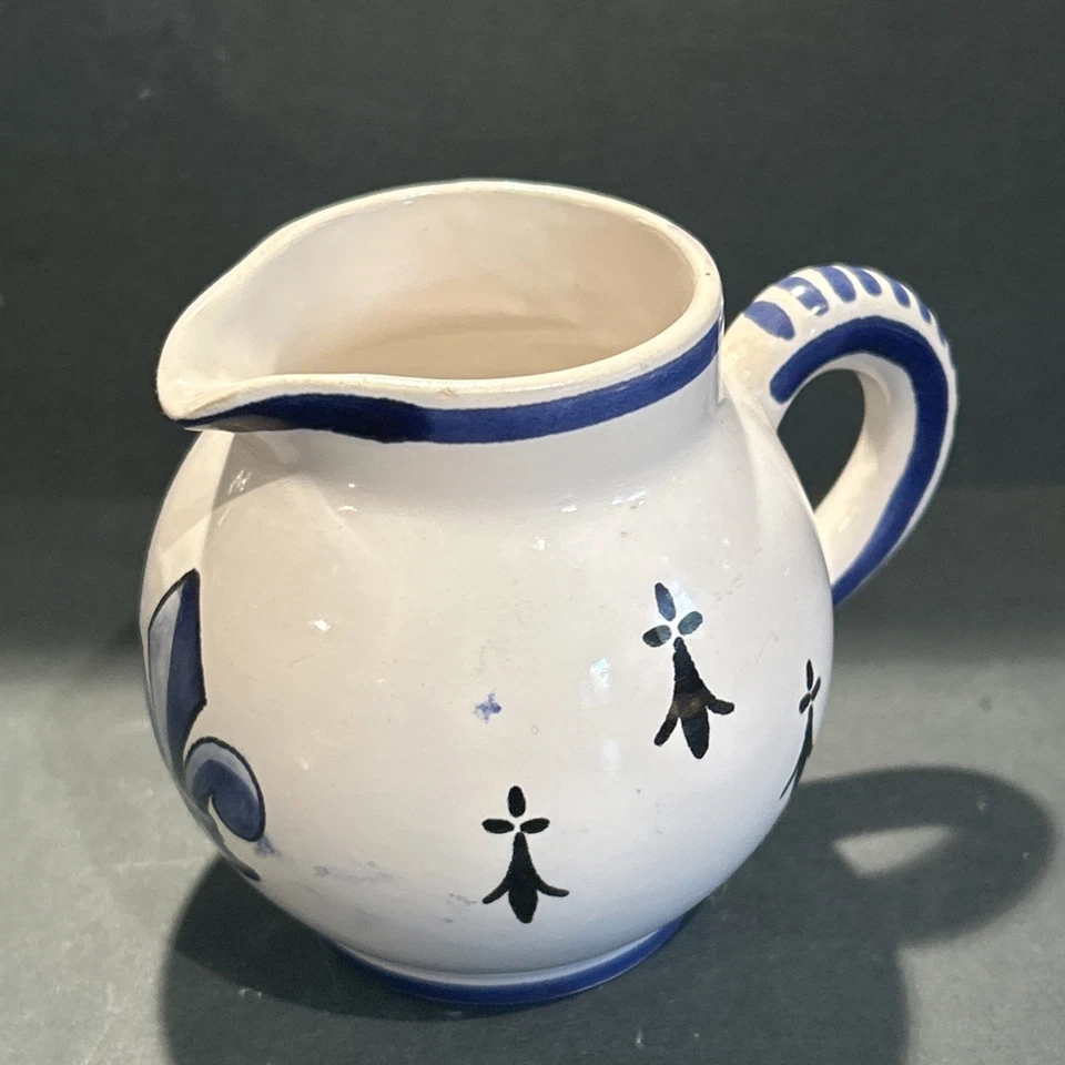 Antique Henriot Quimper Fleur De Lys Pottery Creamer Milk Jug Signed HB - Image 1 of 4