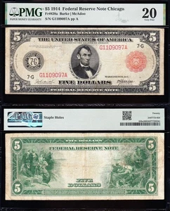 VERY NICE *RARE* Bold & Crisp VF 1914 $5 CHICAGO "RED SEAL" FRN Note! PMG 20! - Picture 1 of 3