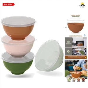 Unbreakable Plastic Cereal Bowls Sets 24 Oz with Lids, Microwave & Dishwasher... - Picture 1 of 10