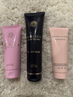 Lote de lociones corporales Versace Bright Crystal, Dylan Blue y Ralph Lauren Romance Foto 1 de 4