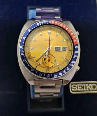Seiko Pogue 6139-6005 chronograph WITH  box  link yellow 41mm pepsi - Image 1 of 4