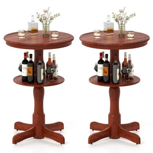 2PCS 2-Tier Round High Top Table w/ Storage Shelf & Pedestal Base for Kitchen - Picture 1 of 10