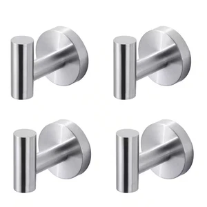 Wall Mounted Bathroom round J-Hook Robe/Towel Hook in Stainless Steel Bruhsed Ni - Picture 1 of 6