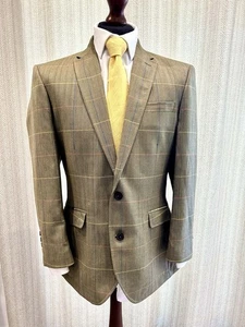 Samuel Windsor green brown windowpane check herringbone hacking sport jacket 40S - Picture 1 of 7
