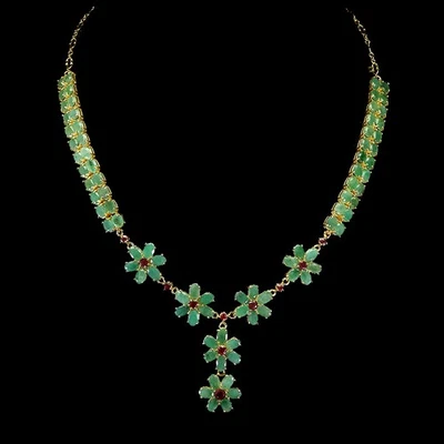 925 Sterling Silver Necklace Oval Emerald Ruby Gemstone No USA Import Fees - Image 1 of 4
