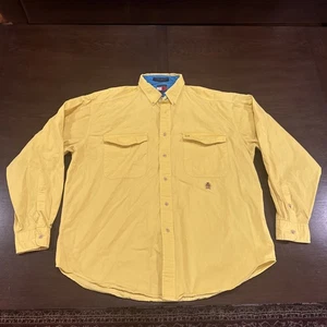 Vtg 90s Tommy Hilfiger Crest Yellow L/S Button Up Shirt Cotton Mens Large - Picture 1 of 22