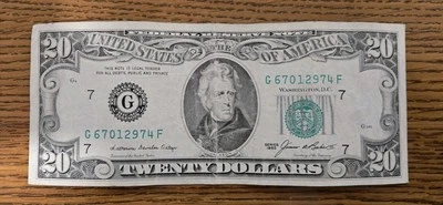 1985 Series $ 20 Dollar Bill, Federal Reserve Note Vintage G67012974F - Image 1 of 2