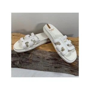 Sam Edelman White Valeri Leather Womens 11 H Slide Sandals Lux Comfy Designer - Picture 1 of 8
