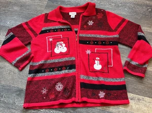Carroll Reed Womans Christmas Sweater Cardigan Med Festive Holiday Zippered Top - Picture 1 of 3