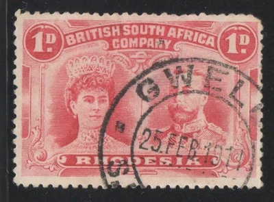 BRITISH GB RHODESIA 1910 KGV DOUBLE HEAD POSTMARK GWELO ZIMBABWE THIN USED 7EB3 - Image 1 of 2