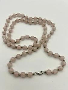 Rose Quartz With Sterling Beads 28” Necklace -Estate Jewelry 925 Marked Clasp - Picture 1 of 7