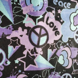 Peace and Love Purple Black Hearts Stars Flannel Fabric Springs 44" x 41"w F4026 - Picture 1 of 7