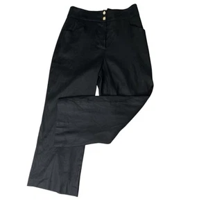 Elie Tahari Women Sz 10 Linen Blend Wide Leg Tailored Trousers Black Pants Lined - Picture 1 of 17