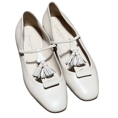 Zapatos planos de ballet Giorgio Armani Milano para mujer de cuero marfil con correa en T 38 Foto 1 de 4