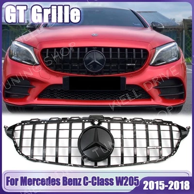 Black Front Grille W/3D Emblem Fit For Mercedes Benz W205 15-18 C300 350 400 450 Foto 1 de 4