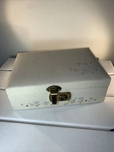 Caja de joyas de terciopelo azul vintage de cuero blanco - Imagen 1 de 12