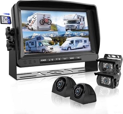 7" Quad Monitor DVR SD Recorder Side Rear View Camera System For Truck Trailer - Image 1 of 4
