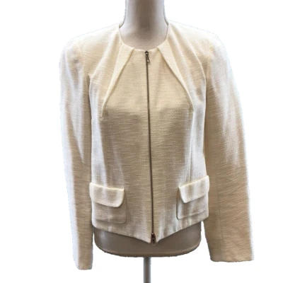 RM Blazer Chaqueta Mujer 8 Blanco Algodón Forrado Plisado Cremallera Completa Clásico Dinero Antiguo Foto 1 de 4