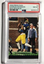 1998 Press Pass Charles Woodson Rookie Card #3 PSA 8 NM-MT #82935743 Blue