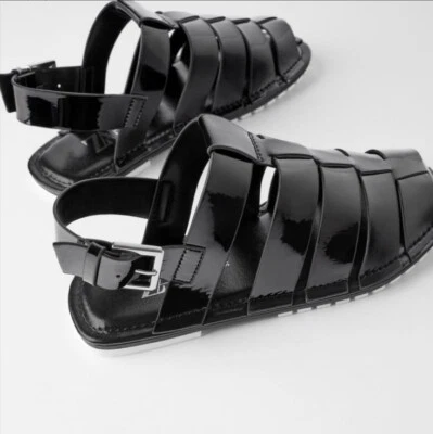 Sandalias de pescador Zara charol negro talla 8 nuevas con etiquetas Euro 39 Foto 1 de 4