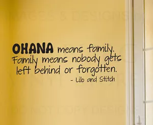 Wall Sticker Decal Quote Vinyl Art Lettering Lilo and Stitch Ohana Family B85 - Picture 1 of 1