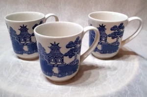 Oriental Cups Blue/White Set of 3 - Picture 1 of 4
