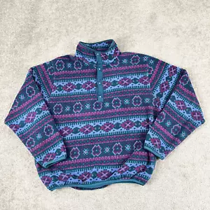 LL BEAN Sweater Adult Large T Snap Fleece Pullover Aztec Southwestern Retro 90s - Picture 1 of 8