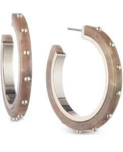 $38 DKNY GOLD TONE & HORN HOOP EARRINGS JRR8 - Picture 1 of 6