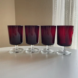 Cristal d'Arques Cavalier Ruby Red Glass Water Goblets (4 Glasses) France 1970s - Picture 1 of 1