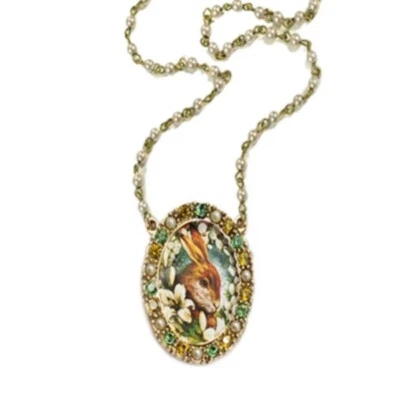 Sweet Romance Bunny in Lilies Garden of Bunnies Necklace Handmade in Los Angeles - Image 1 of 4