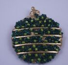 Vintage Christmas Tree Ball Ornament Brooch Pin Gold Tone Seed Bead Holiday