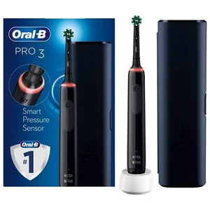 Oral B Pro 3 Electric Toothbrush With Smart Pressure Sensor & Travel Case Black - Picture 1 of 9