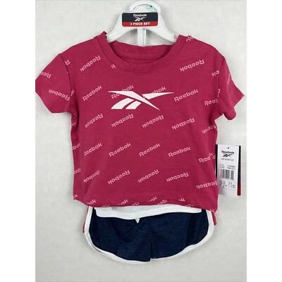 Conjunto Corto Reebok Win Niño Pequeño Talla 18M Niñas Rosa Glo 3 Piezas Ropa de Juego Camiseta Camiseta Tanque Foto 1 de 4